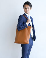 ポーチ付き 本革 縦型トートバッグ