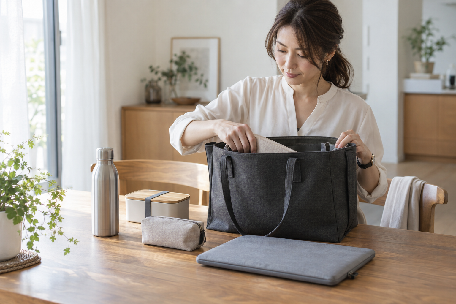 収納しやすい通勤バッグで水筒とお弁当を持つには？選び方と整理術