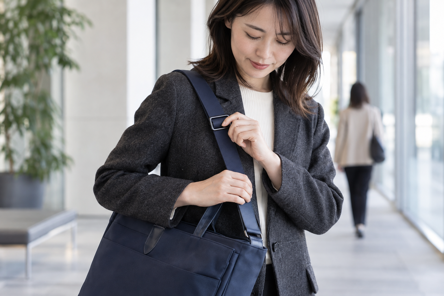 厚手の服ではショルダーベルトをどう調整する？秋冬のバッグの位置と持ち方