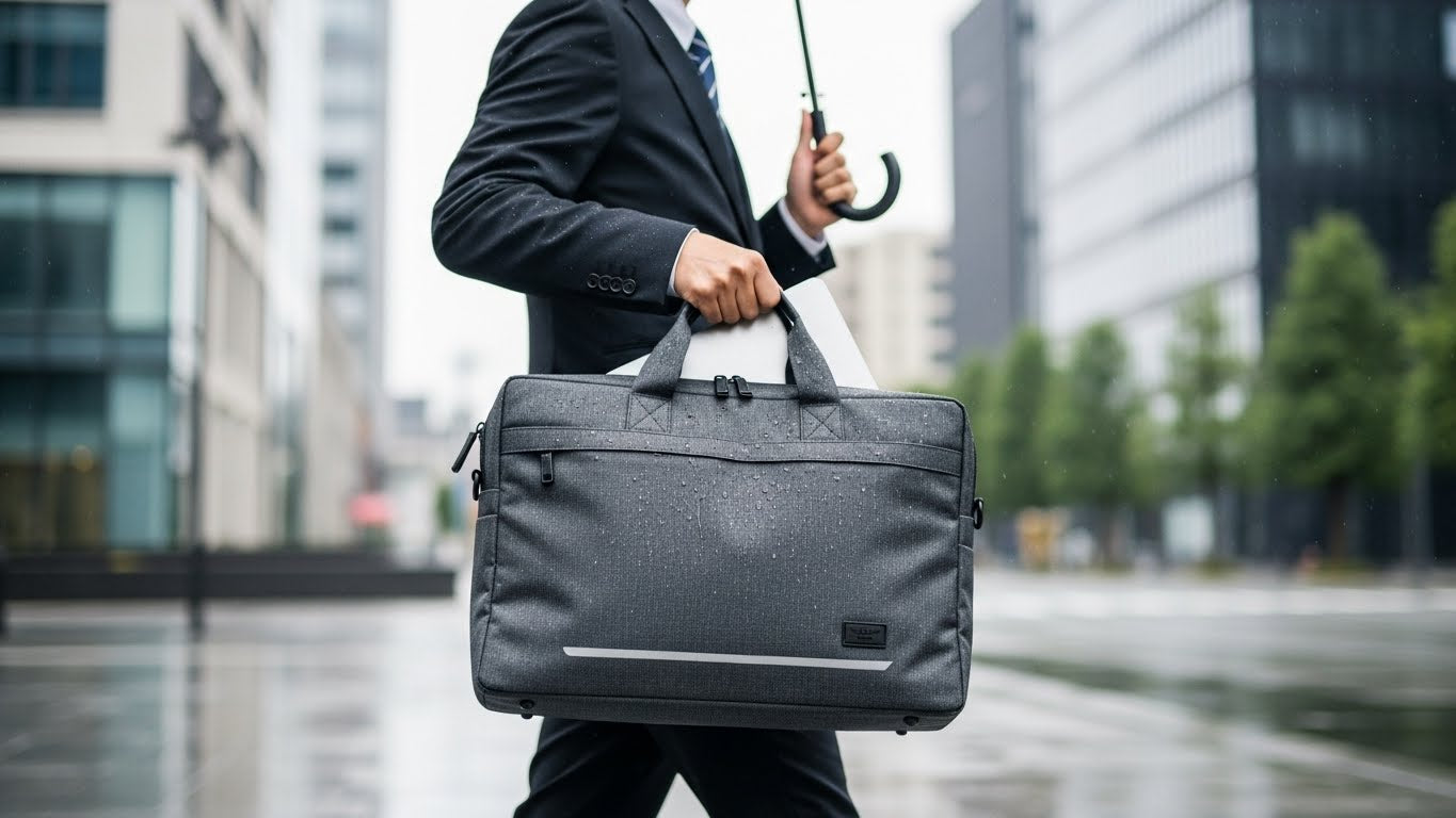 TRANSICの撥水素材バッグで突然の雨からPCを守る