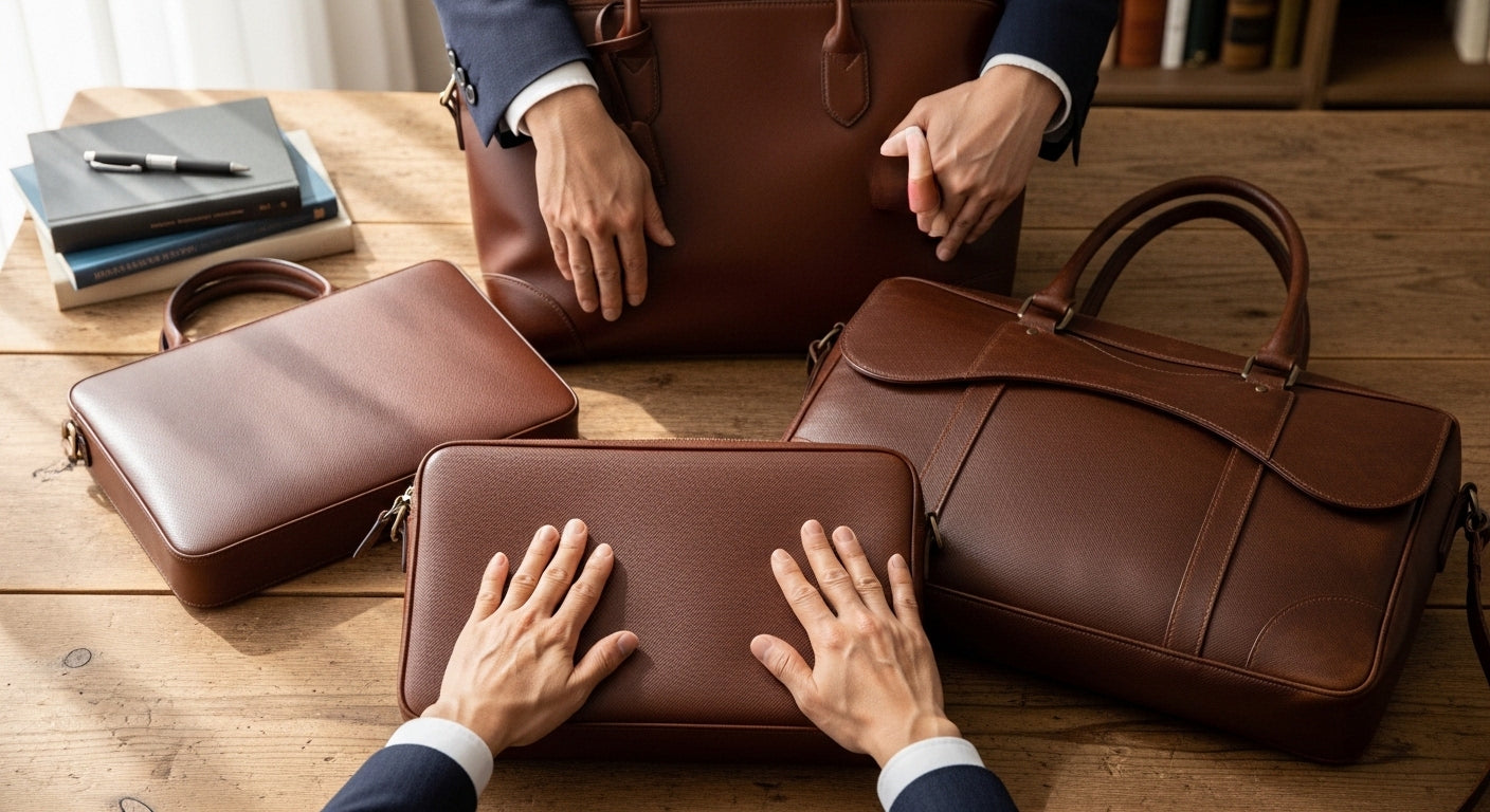 経年変化が楽しめるサフィアーノレザーメンズビジネスバッグ